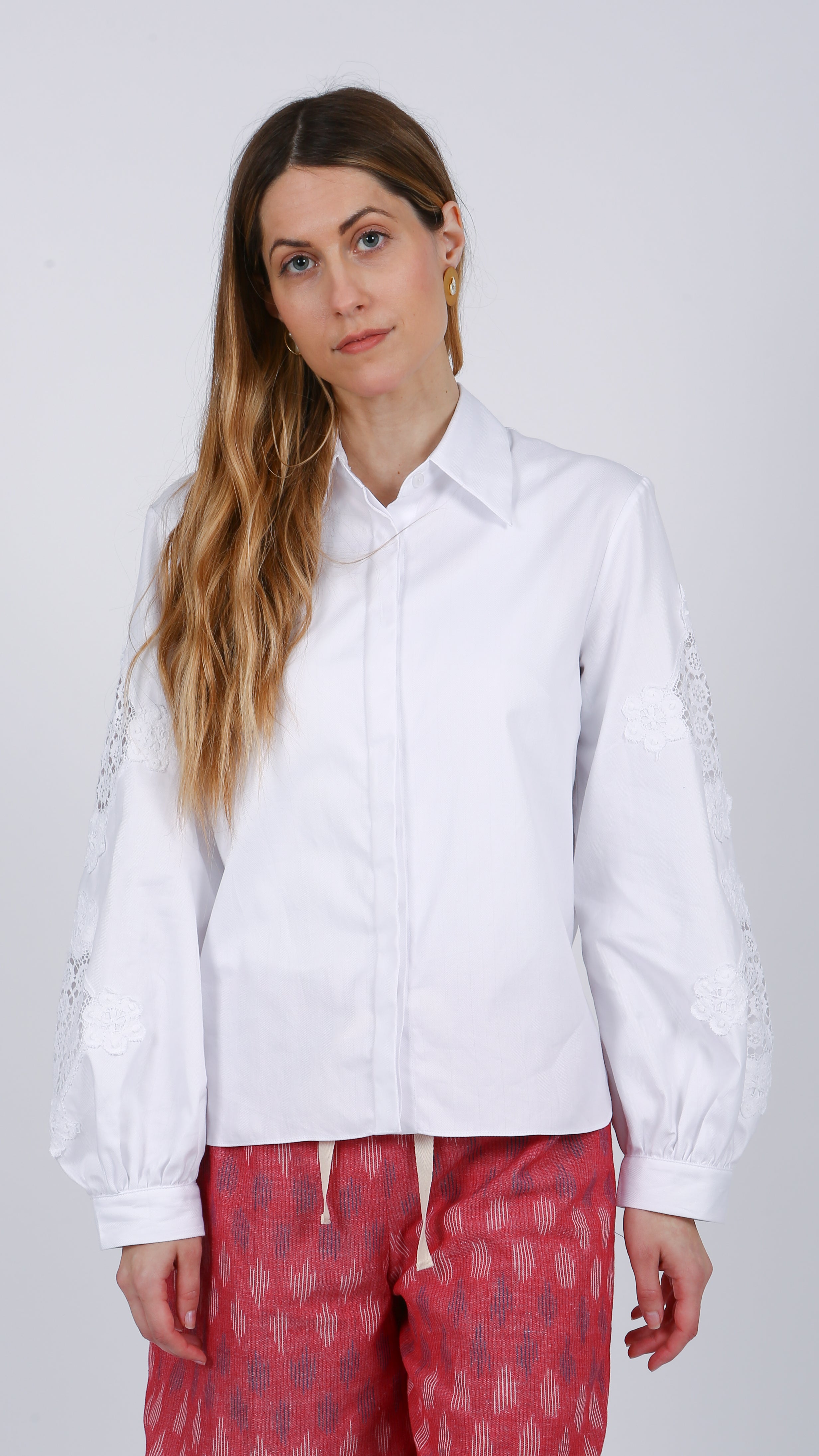 white cotton Lace Detail Shirt