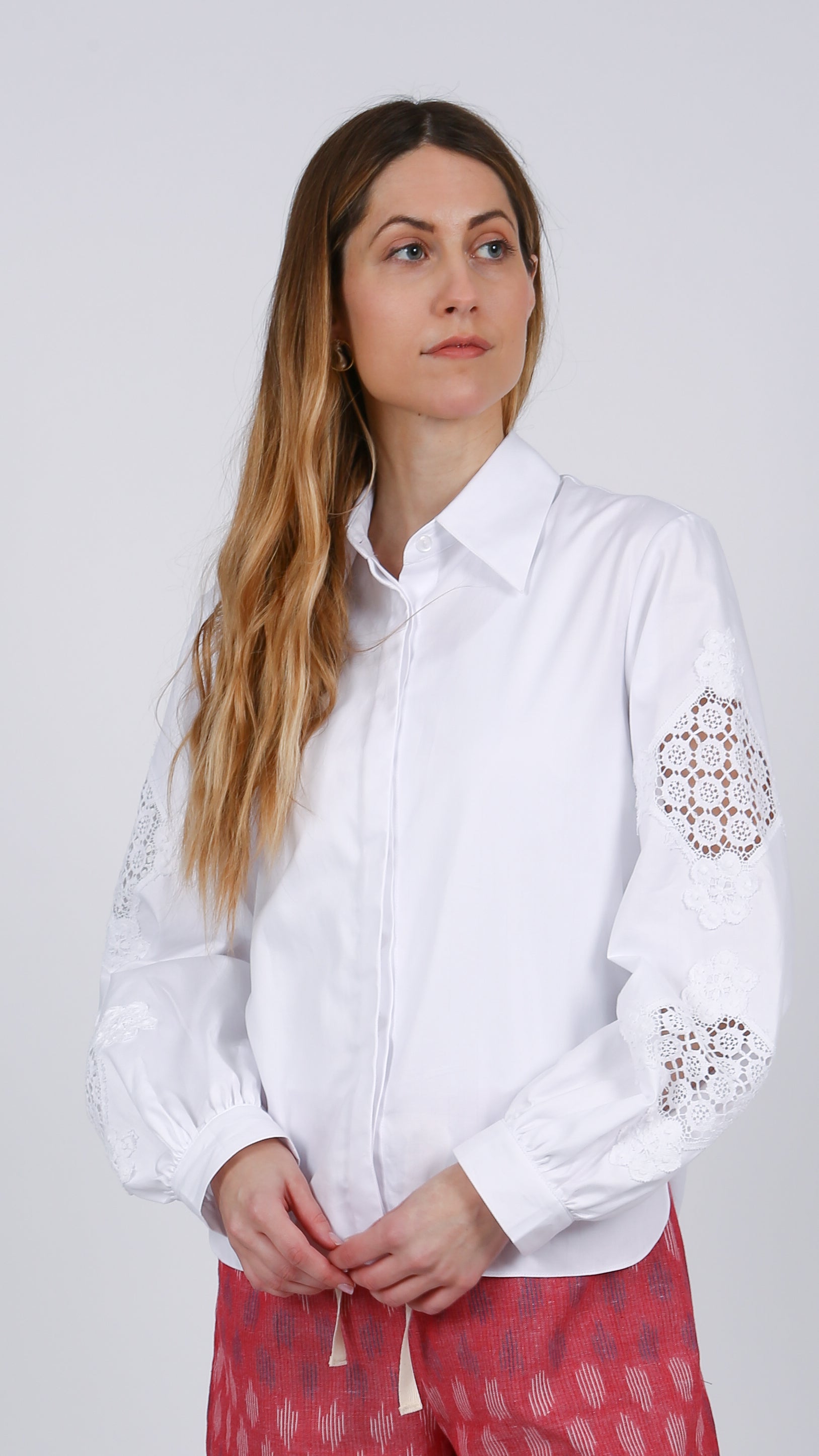 white cotton Lace Detail Shirt
