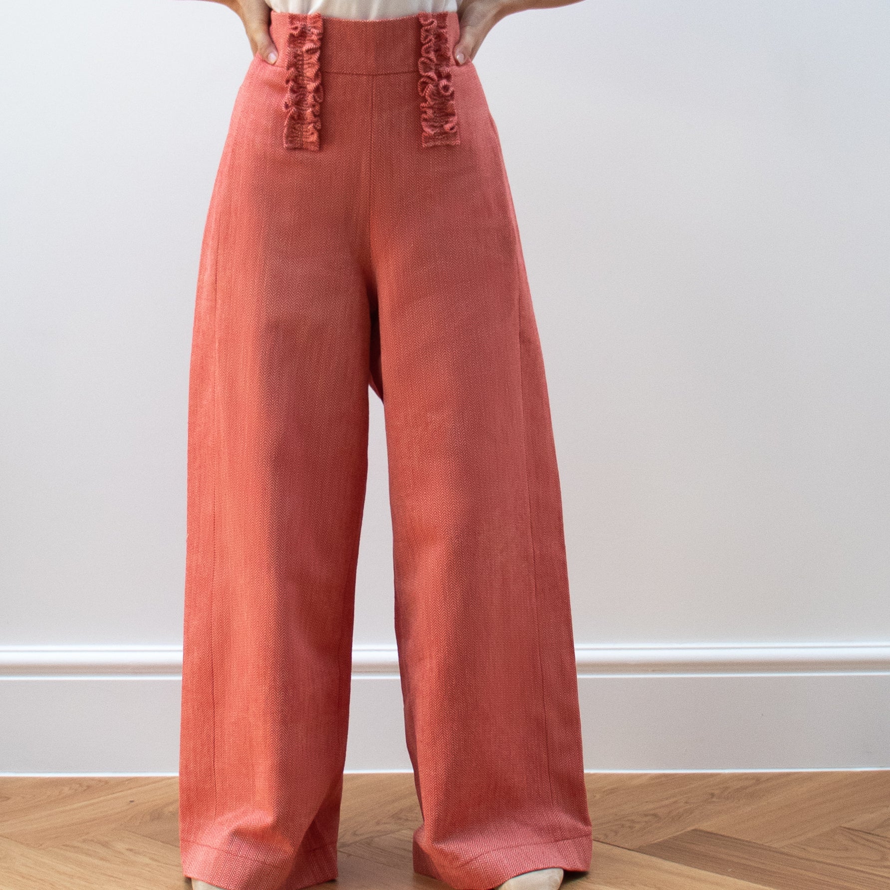 high waisted cotton trousers
