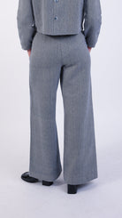blue grey Herringbone Cotton Ruffle high waisted trouser