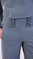 blue grey Herringbone Cotton Ruffle high waisted trouser