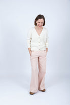 Wave Cable Knit merino wool Cardigan Ivory