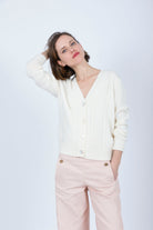 Wave Cable Knit merino wool Cardigan Ivory