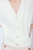 Wave Cable Knit merino wool Cardigan Ivory