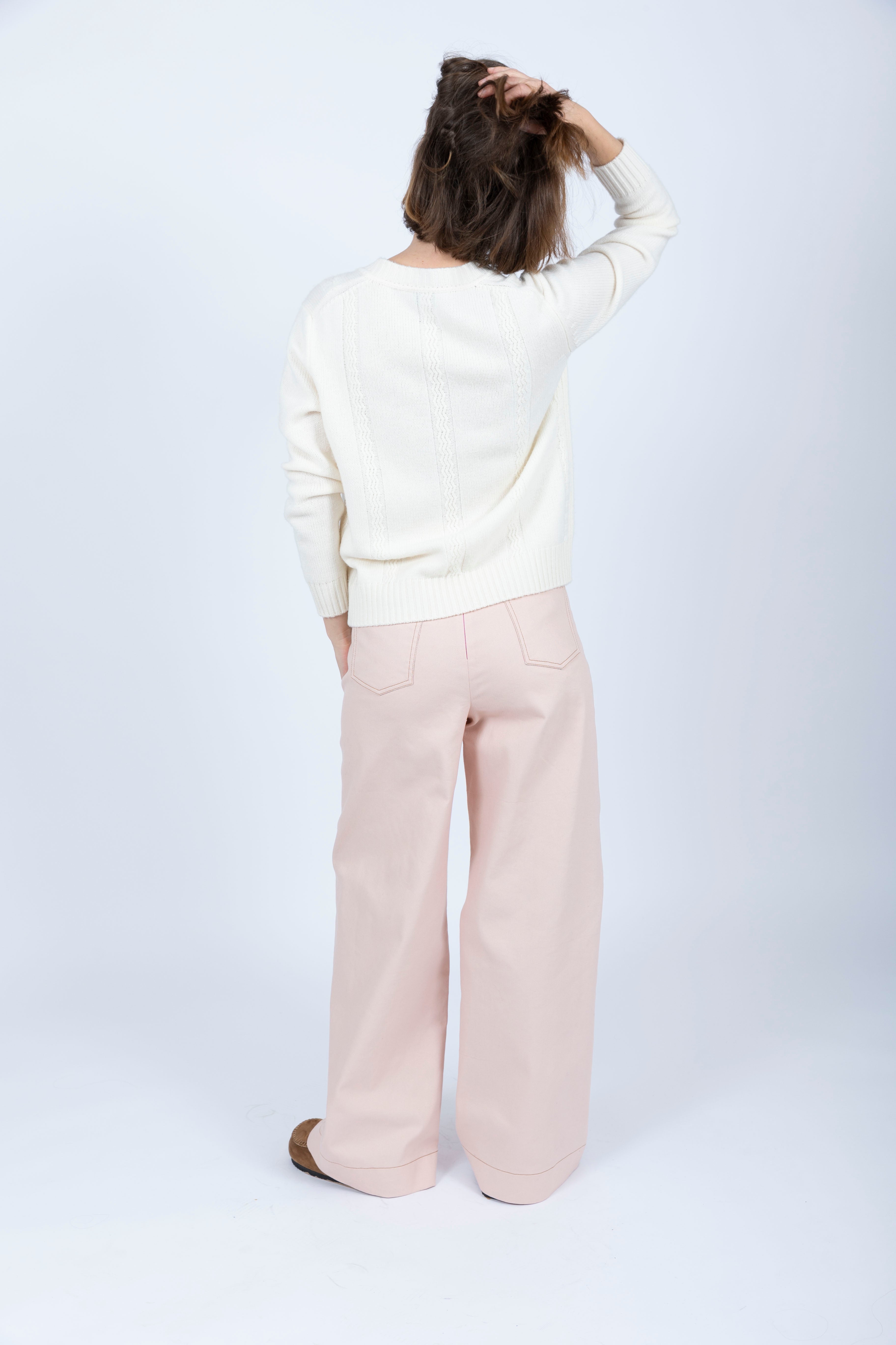 Wave Cable Knit merino wool Cardigan Ivory