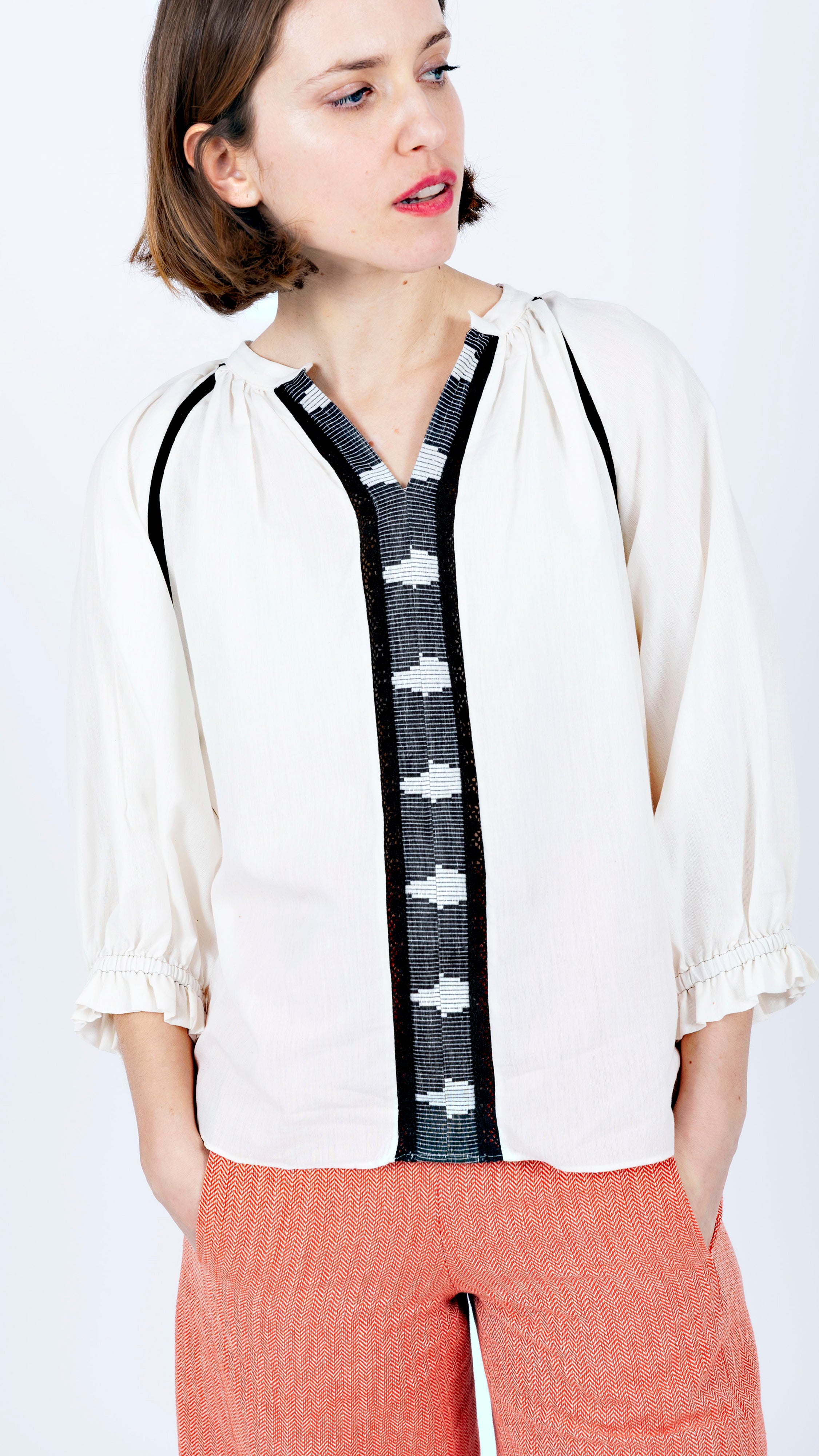 boho crochet lace Kaftan Cotton Top Off White