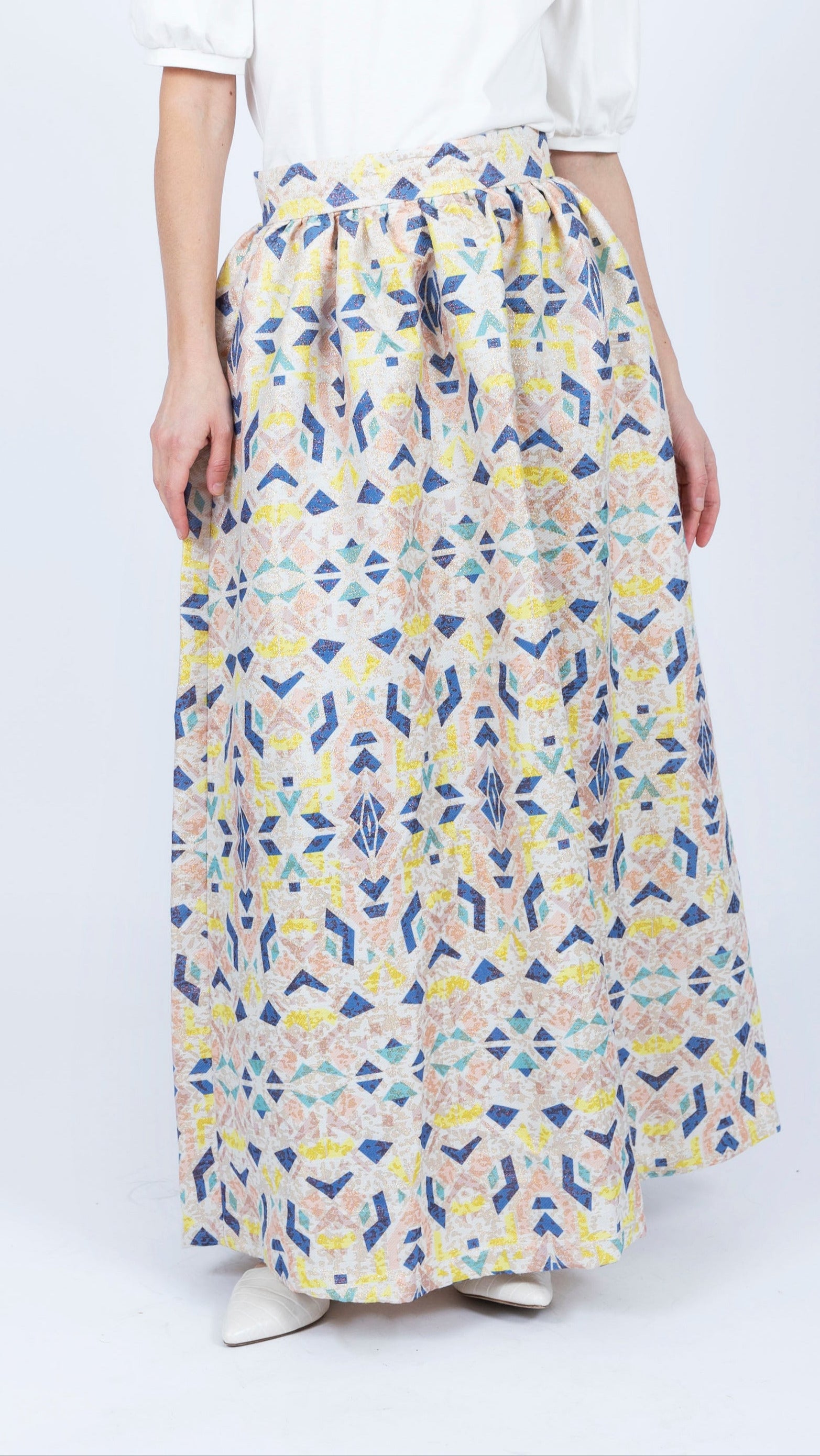 geometric shimmer maxi skirt