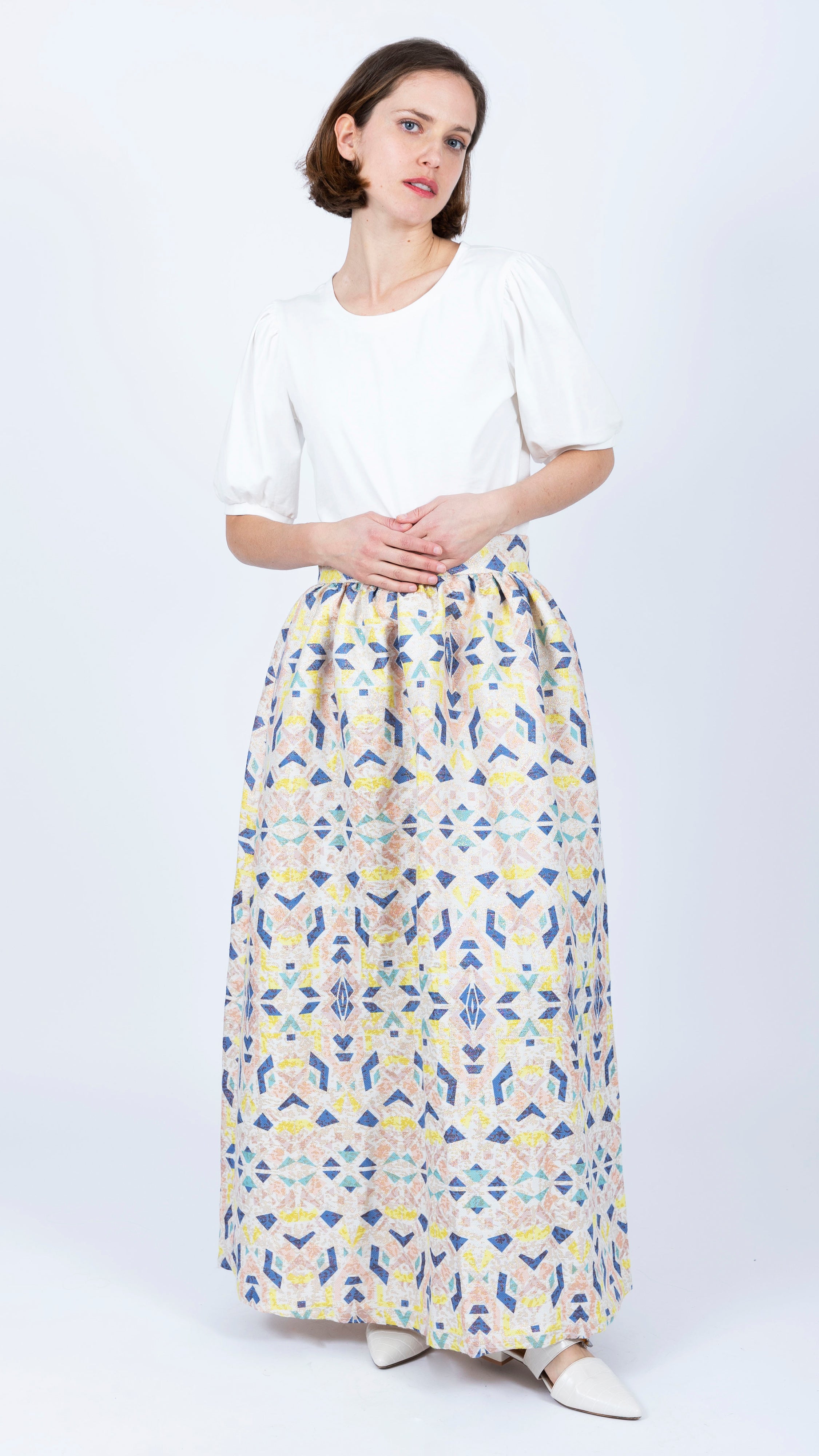 geometric shimmer maxi skirt