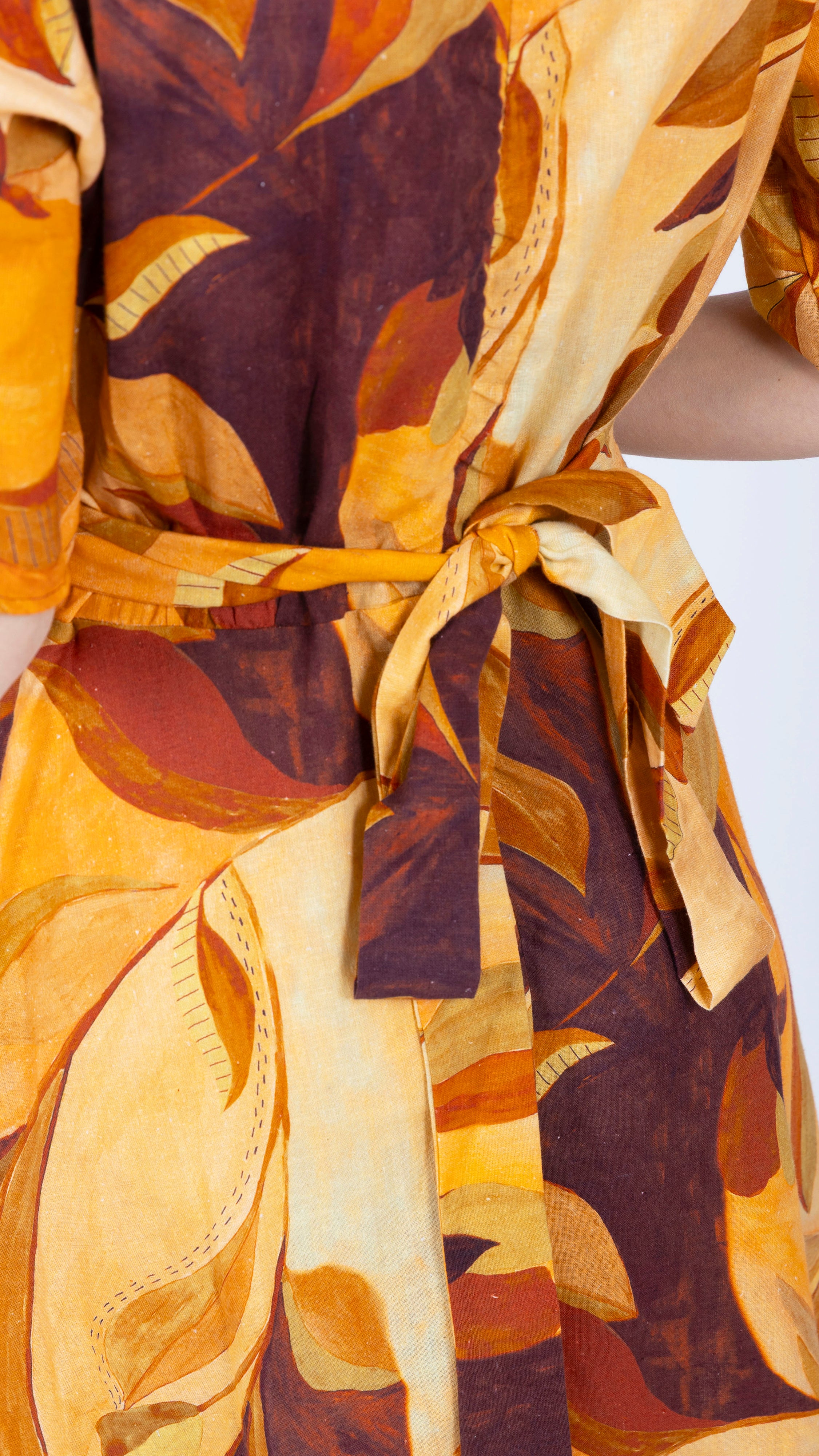 mustard brown midi linen dress