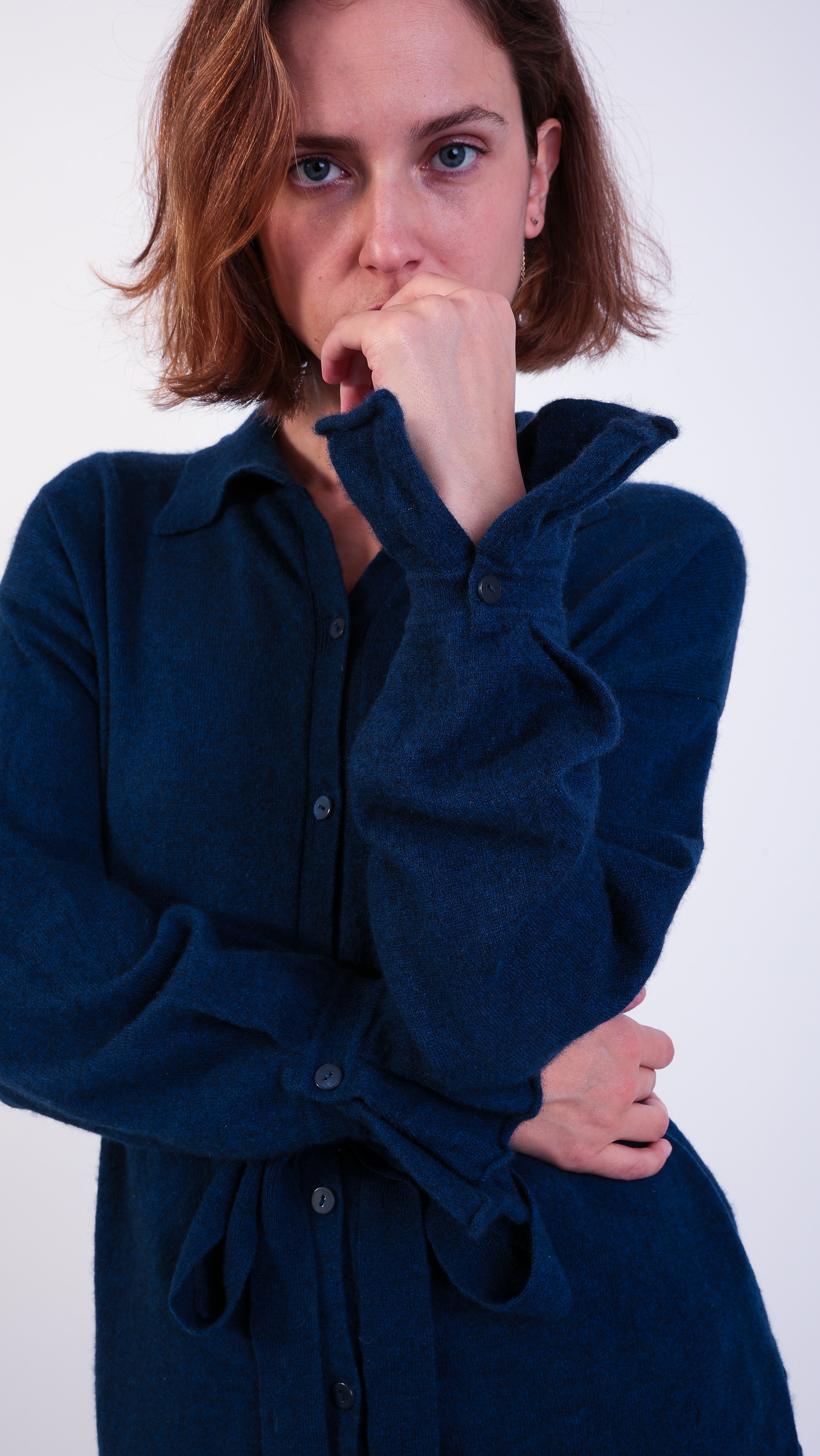 cashmere wool Collared Shirt Cardigan Blue