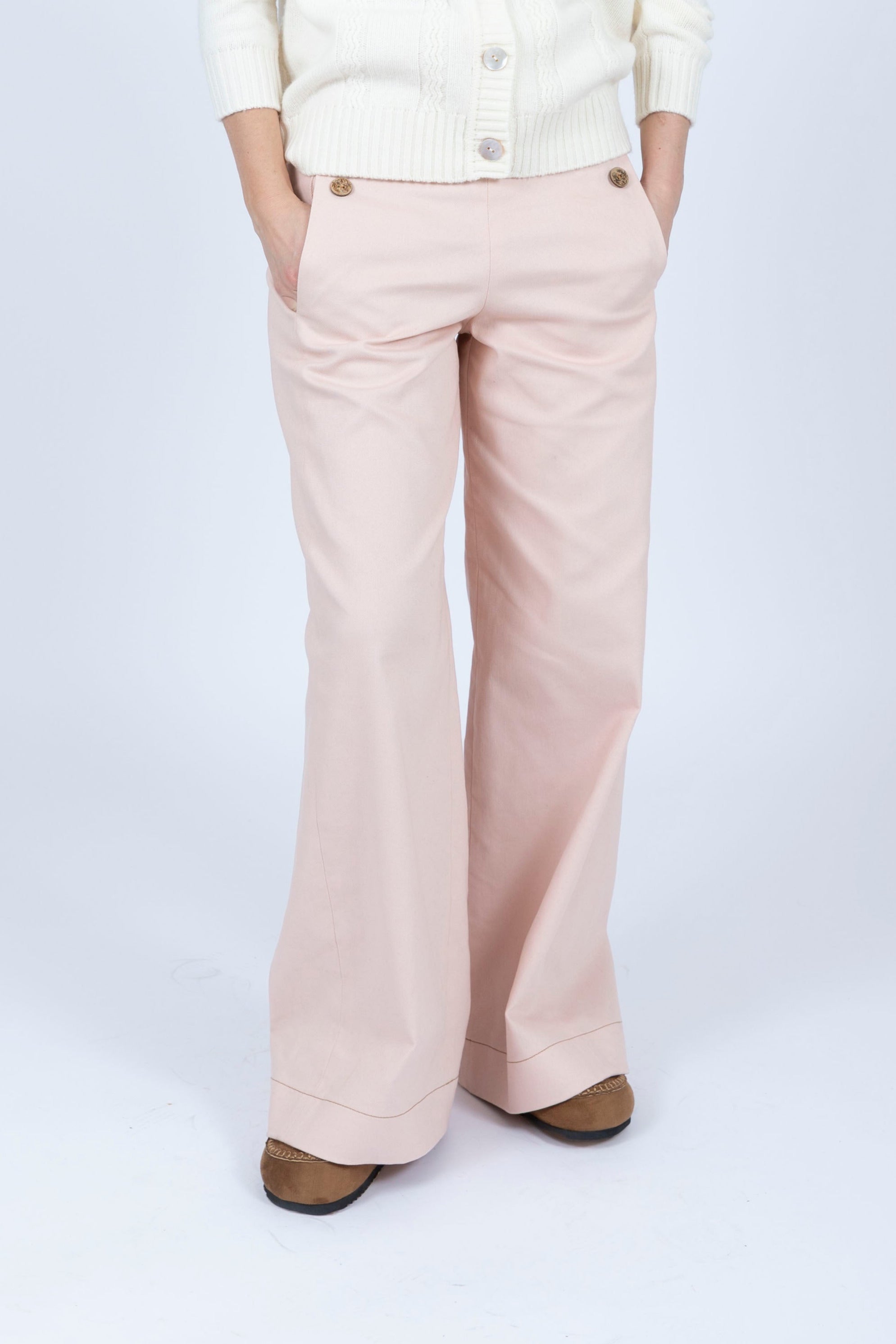 pink denim high waisted trousers