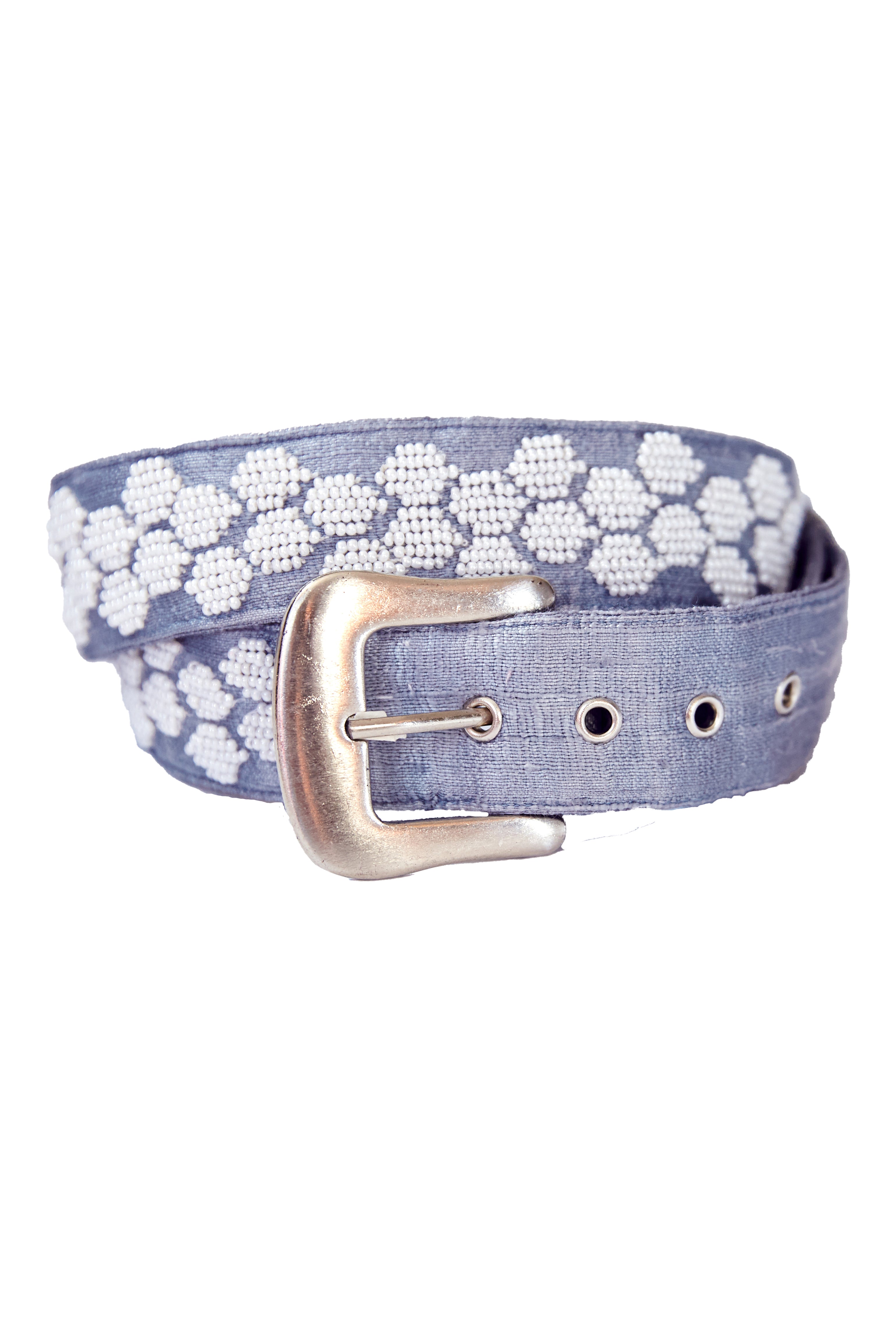 grey white Embellished Silk Belt