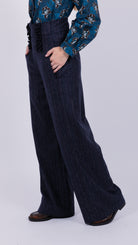 Wool high waisted ruffle trouser Navy White Red Stripes