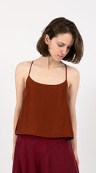Rust Brown Silk Camisole Top scoop neck