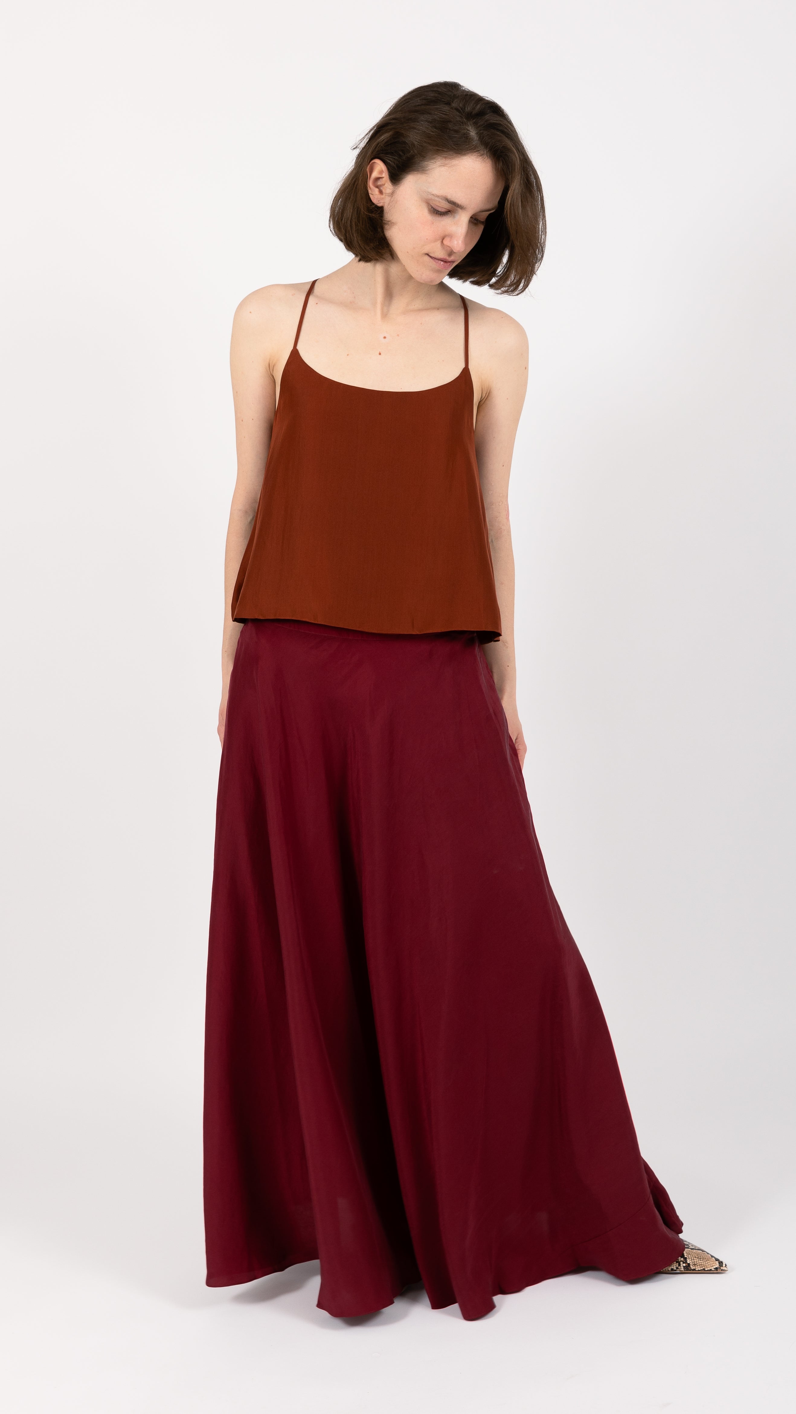 Rust Brown Silk Camisole Top scoop neck