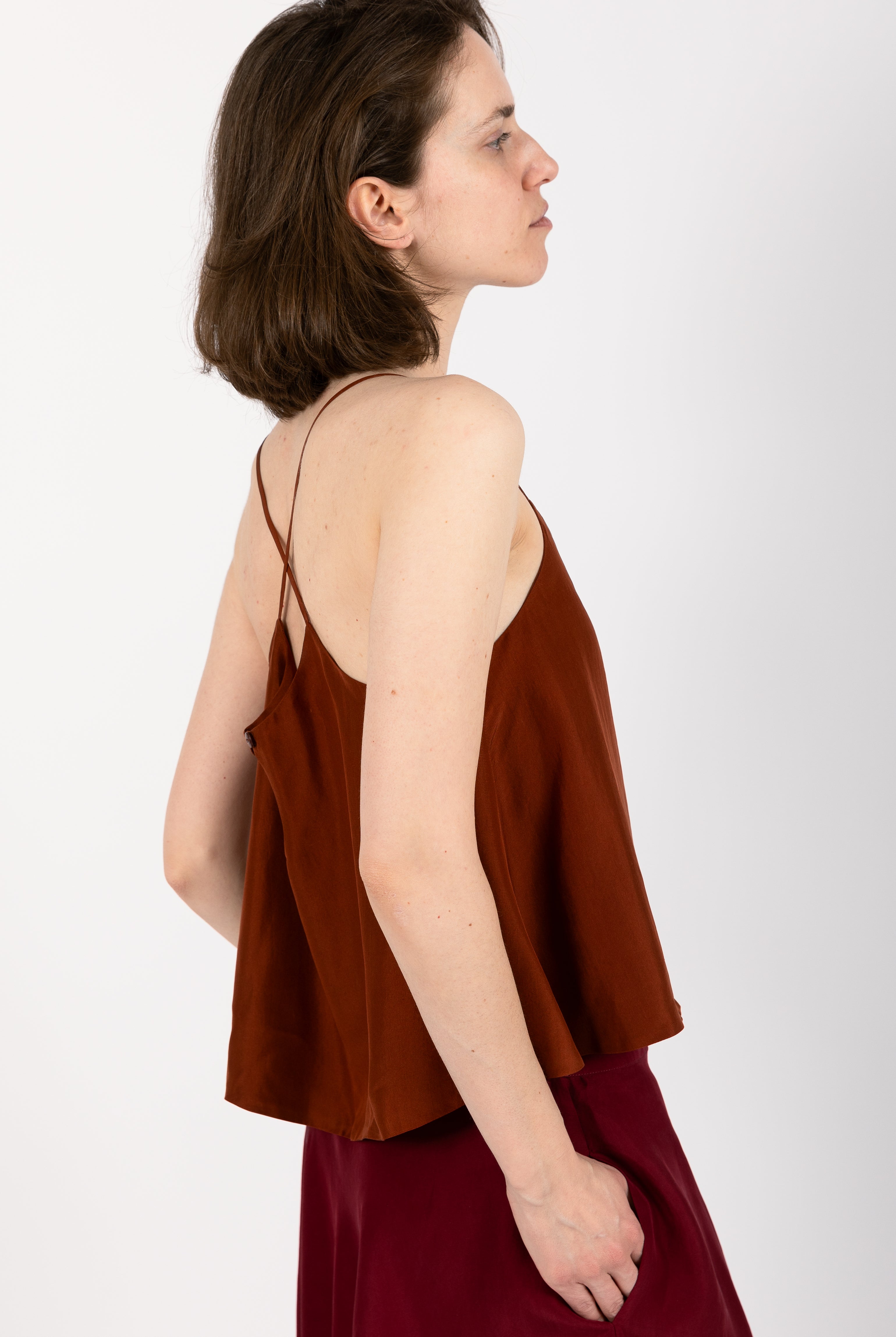Rust Brown Silk Camisole Top scoop neck