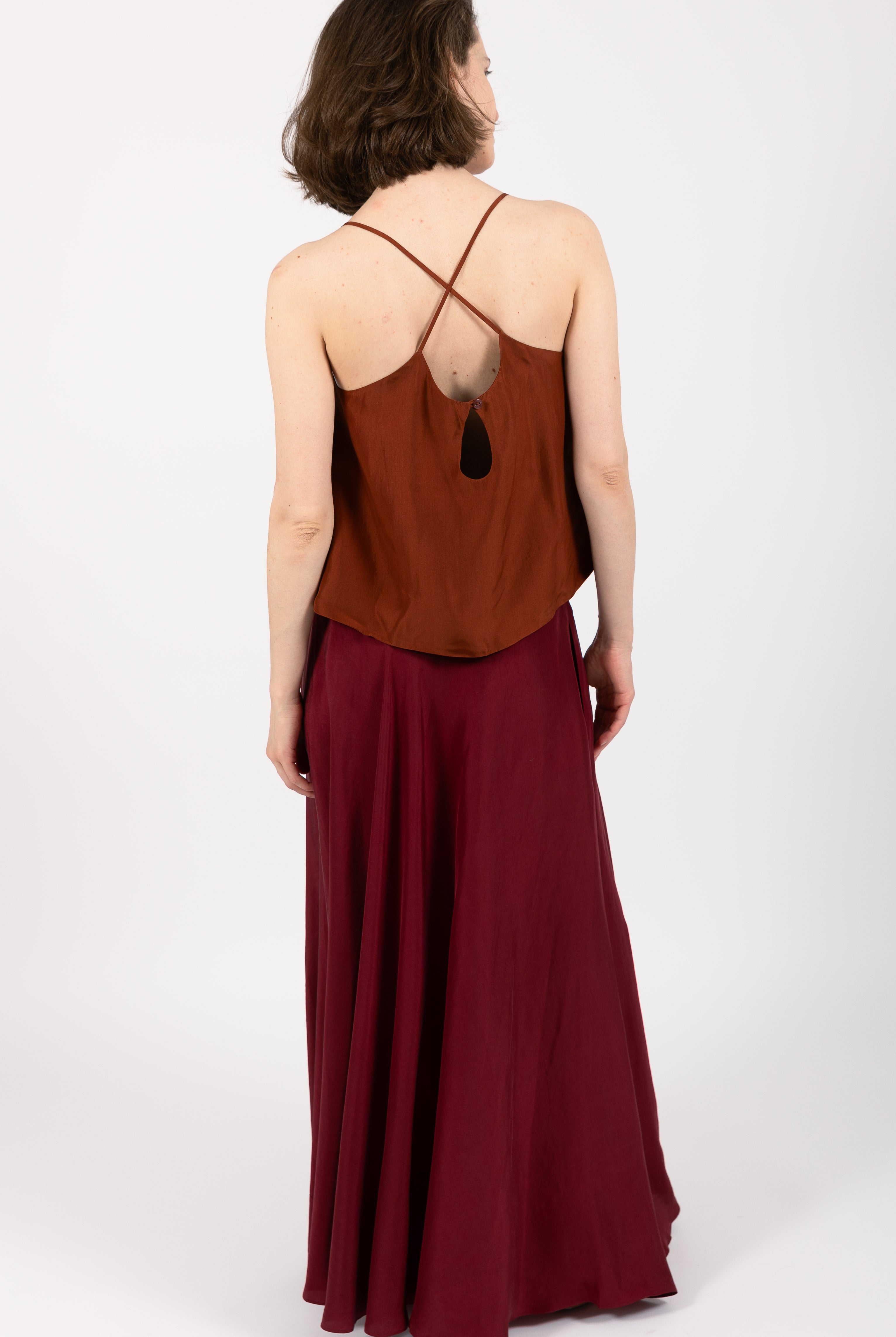 Bias Cut Silk Maxi Skirt Burgundy