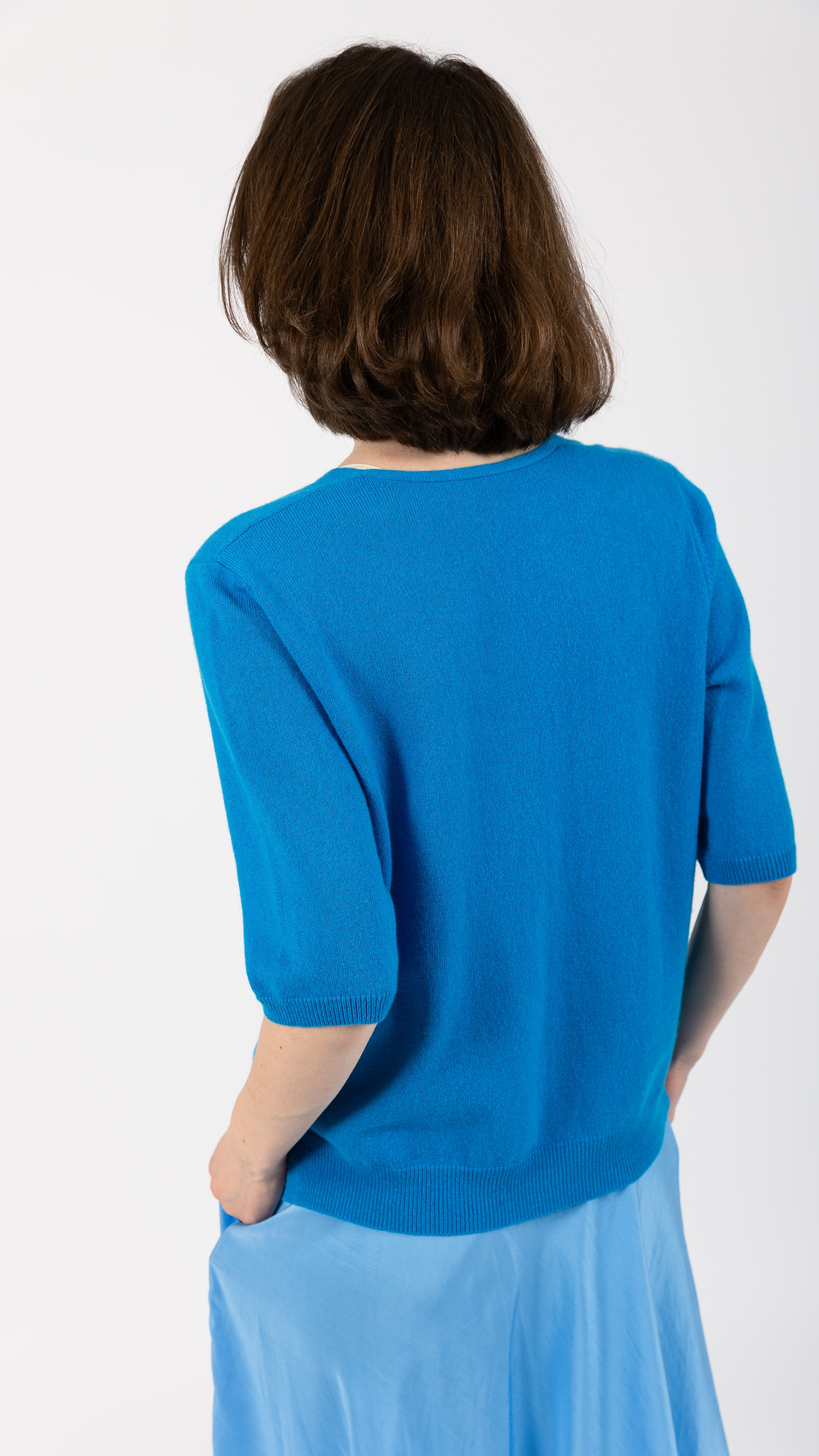 Relaxed Fit Cashmere Blend v-neck Top Peacock Blue