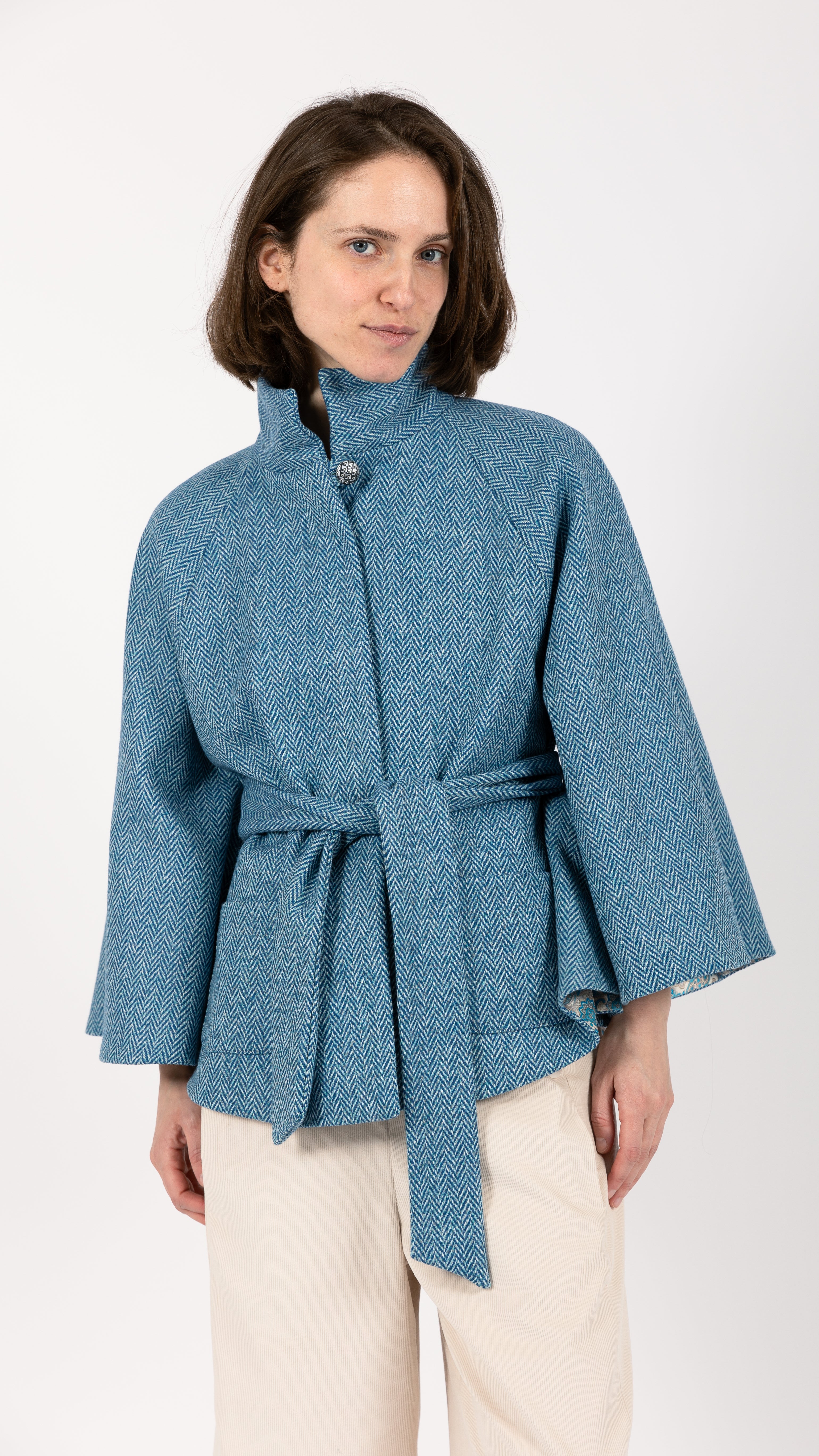 Herringbone Wool Cape blue Coat