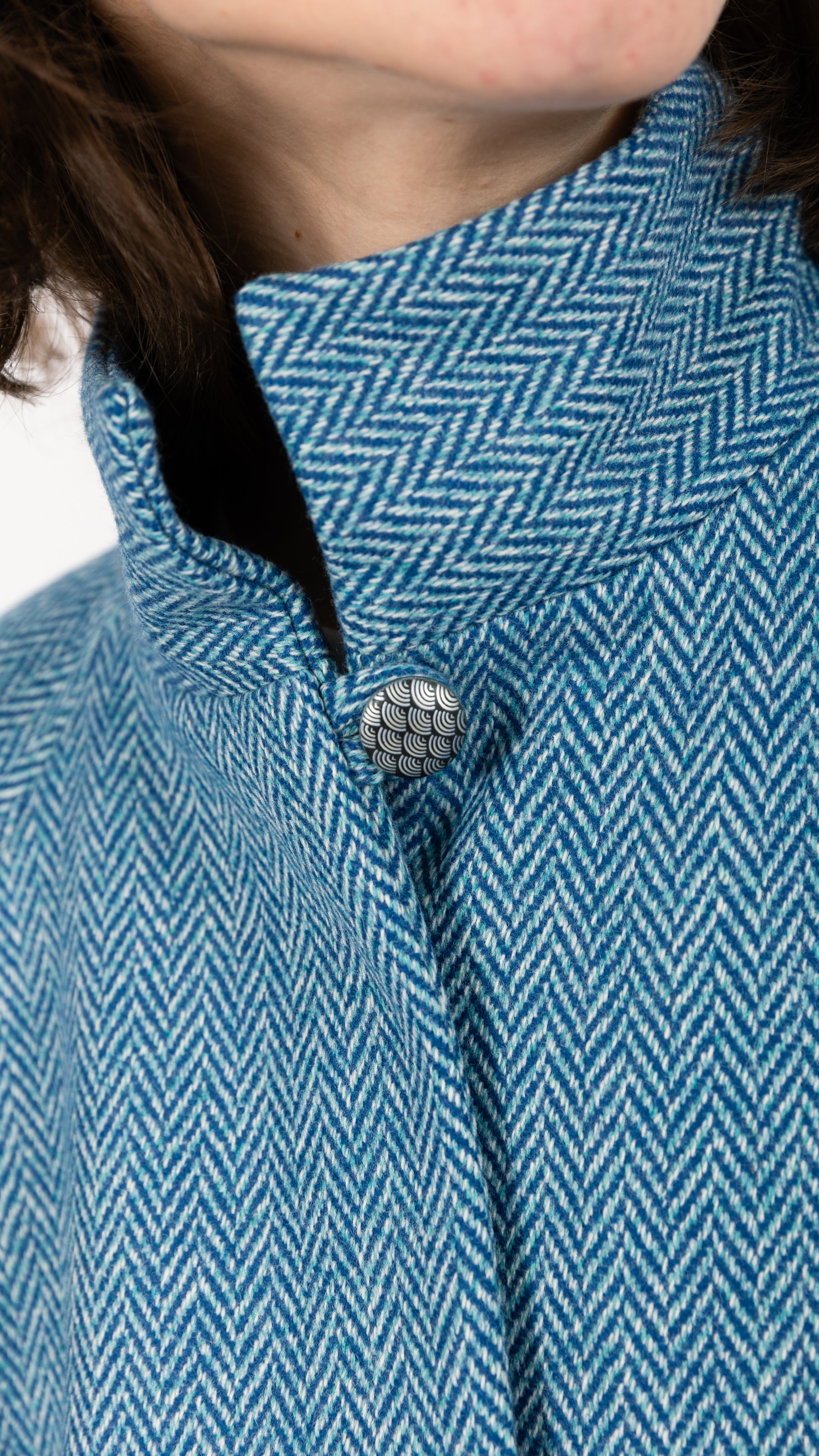 Herringbone Wool Cape blue Coat