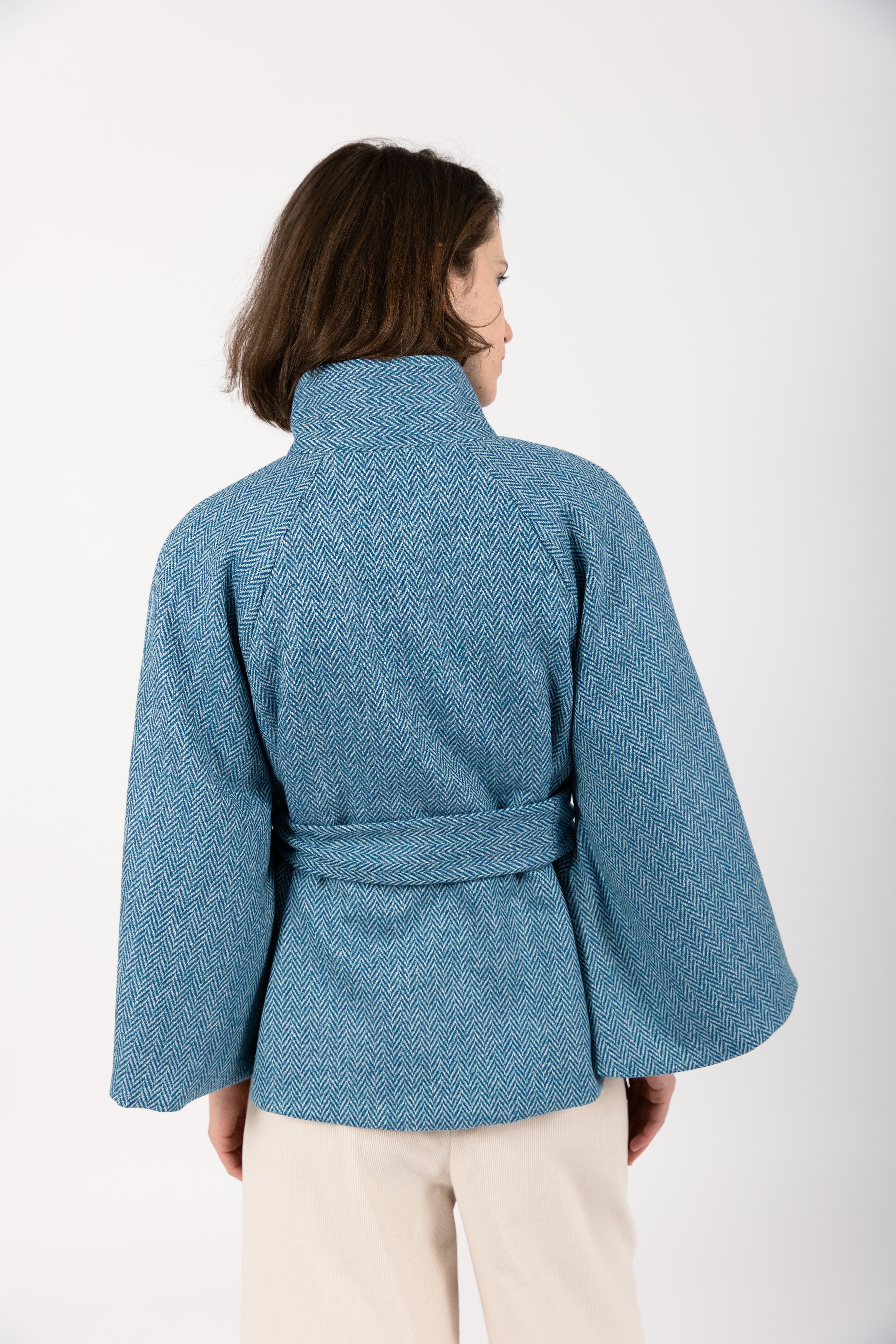 Herringbone Wool Cape blue Coat