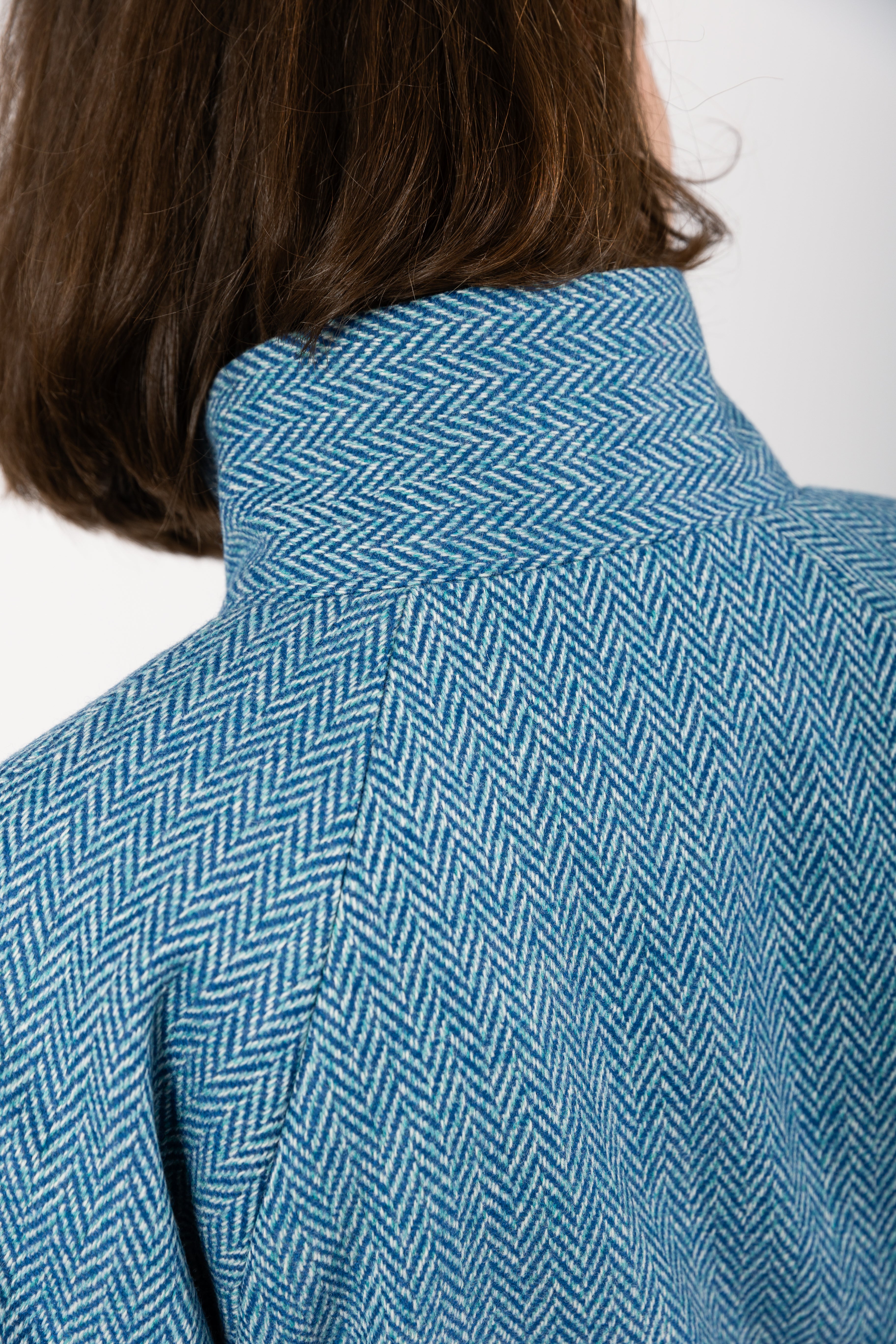 Herringbone Wool Cape blue Coat