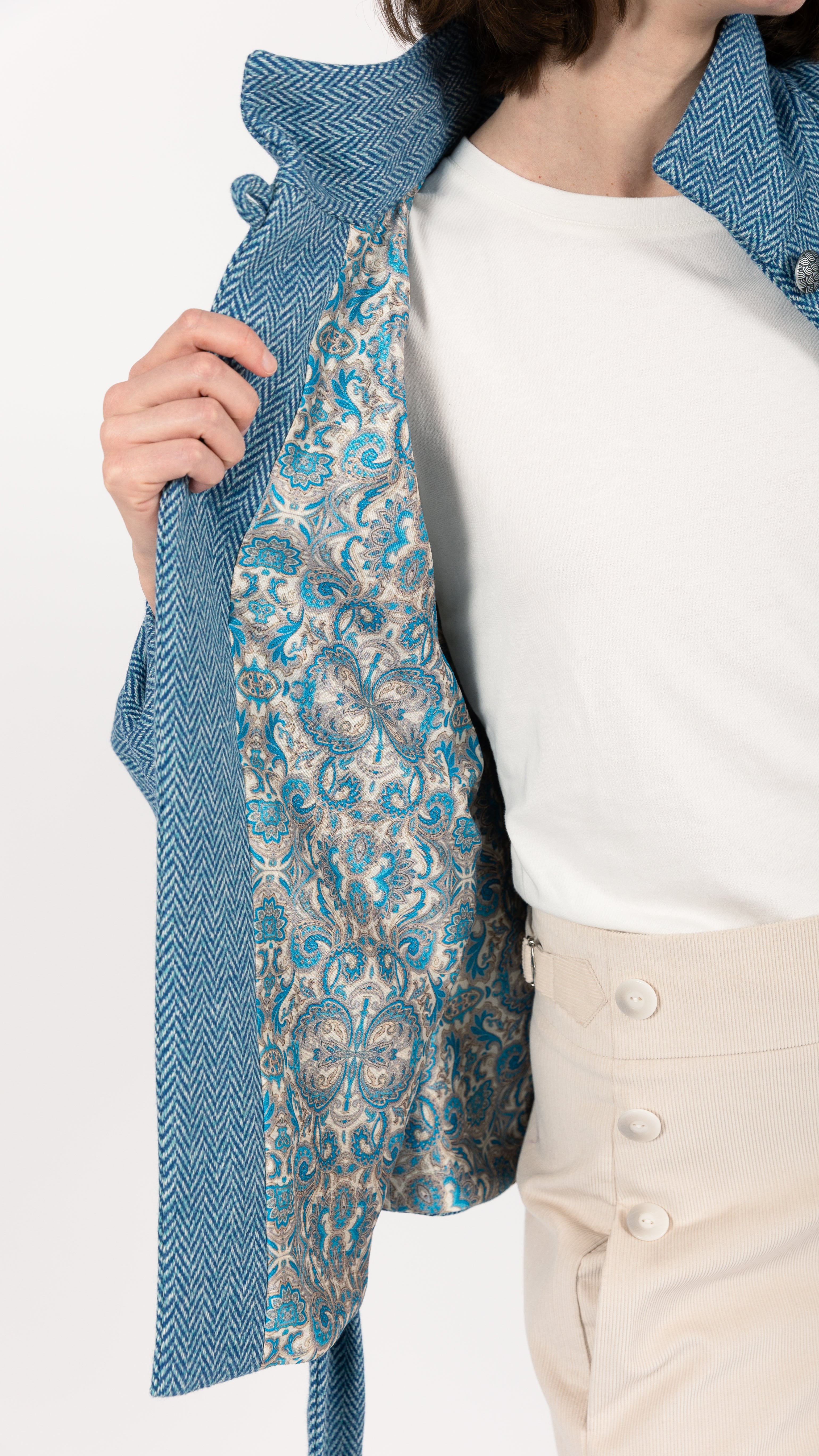 Herringbone Wool Cape blue Coat