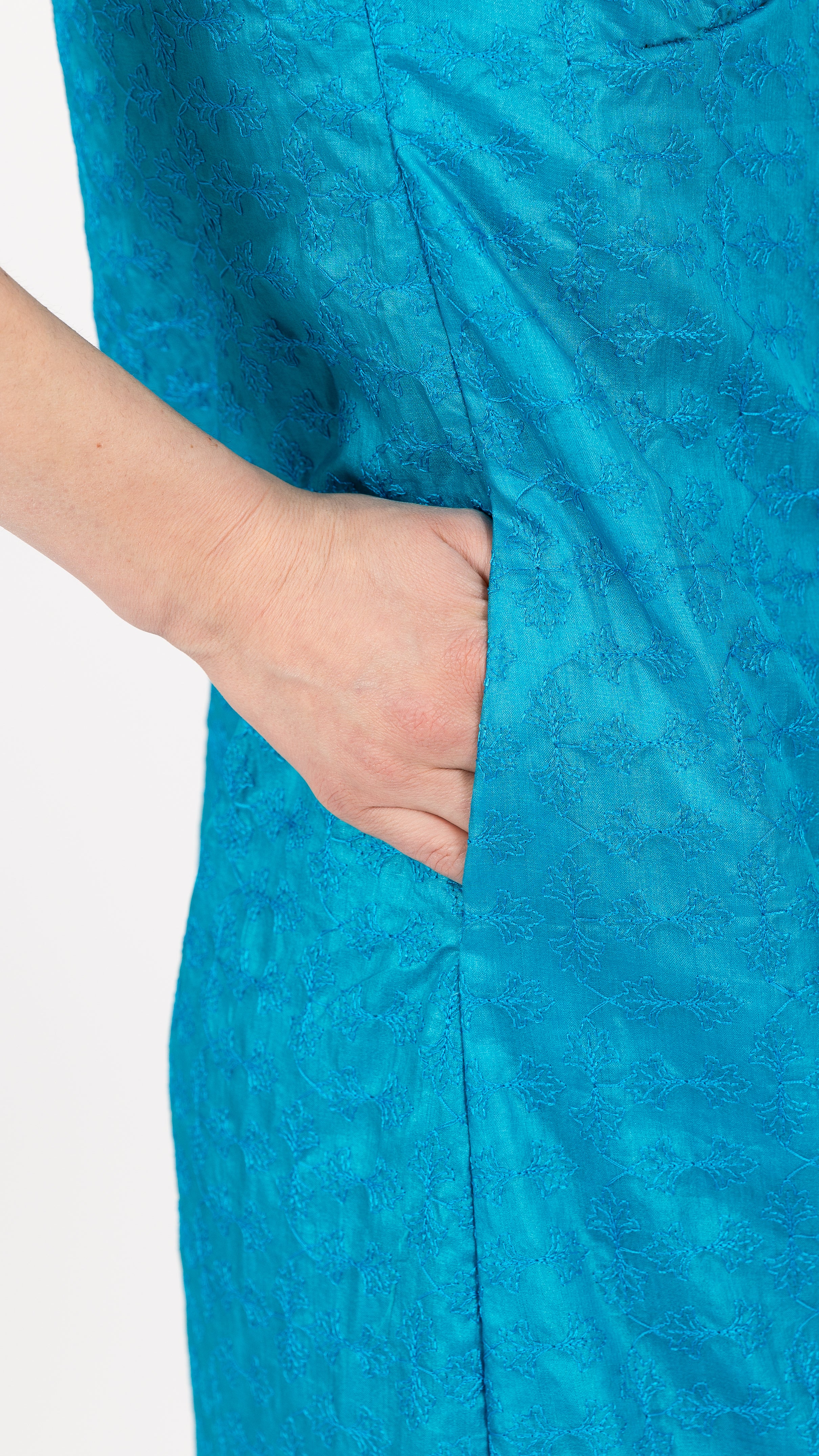Silk Ruched Midi Dress Aqua Blue