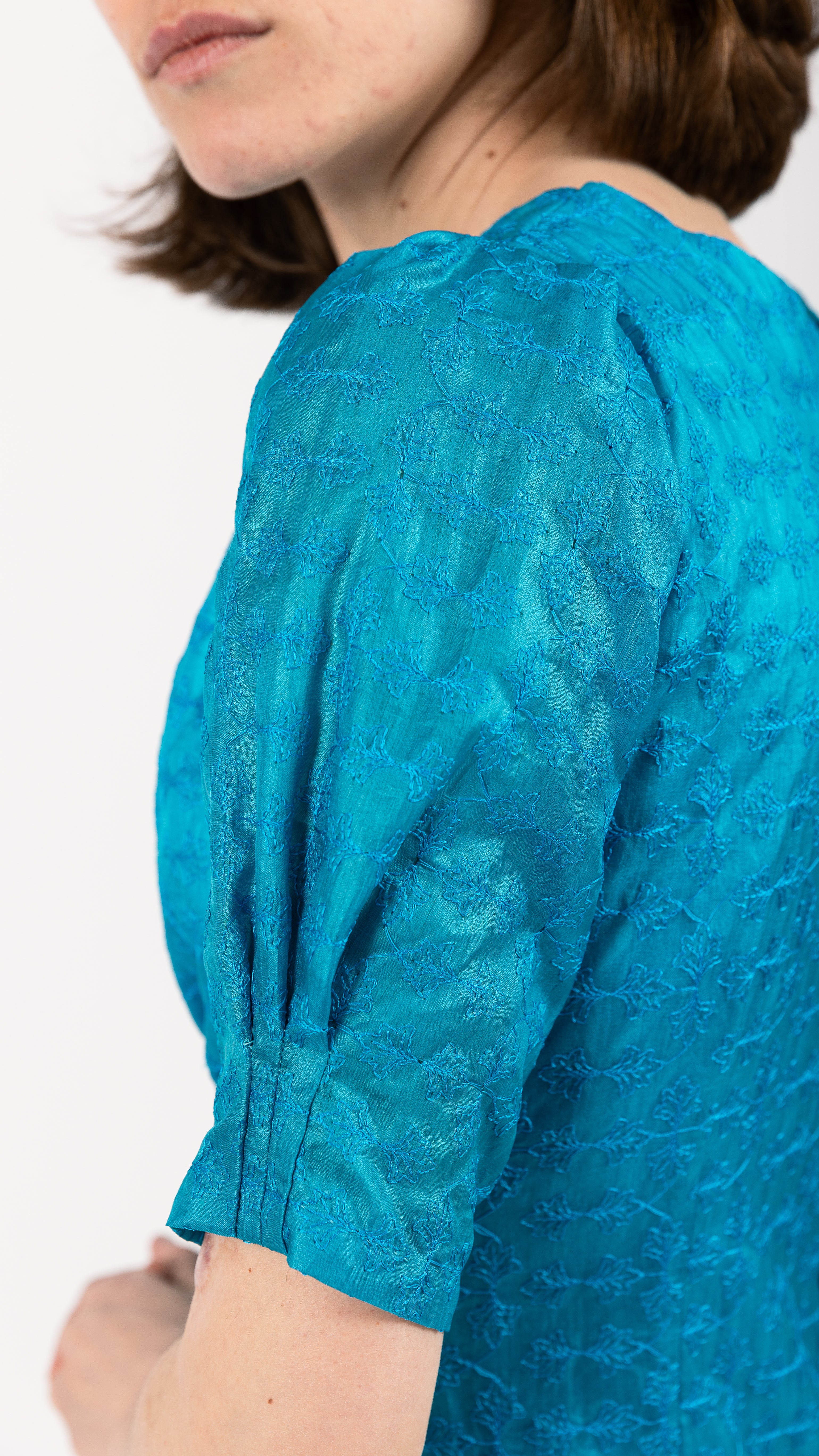 Silk Ruched Midi Dress Aqua Blue