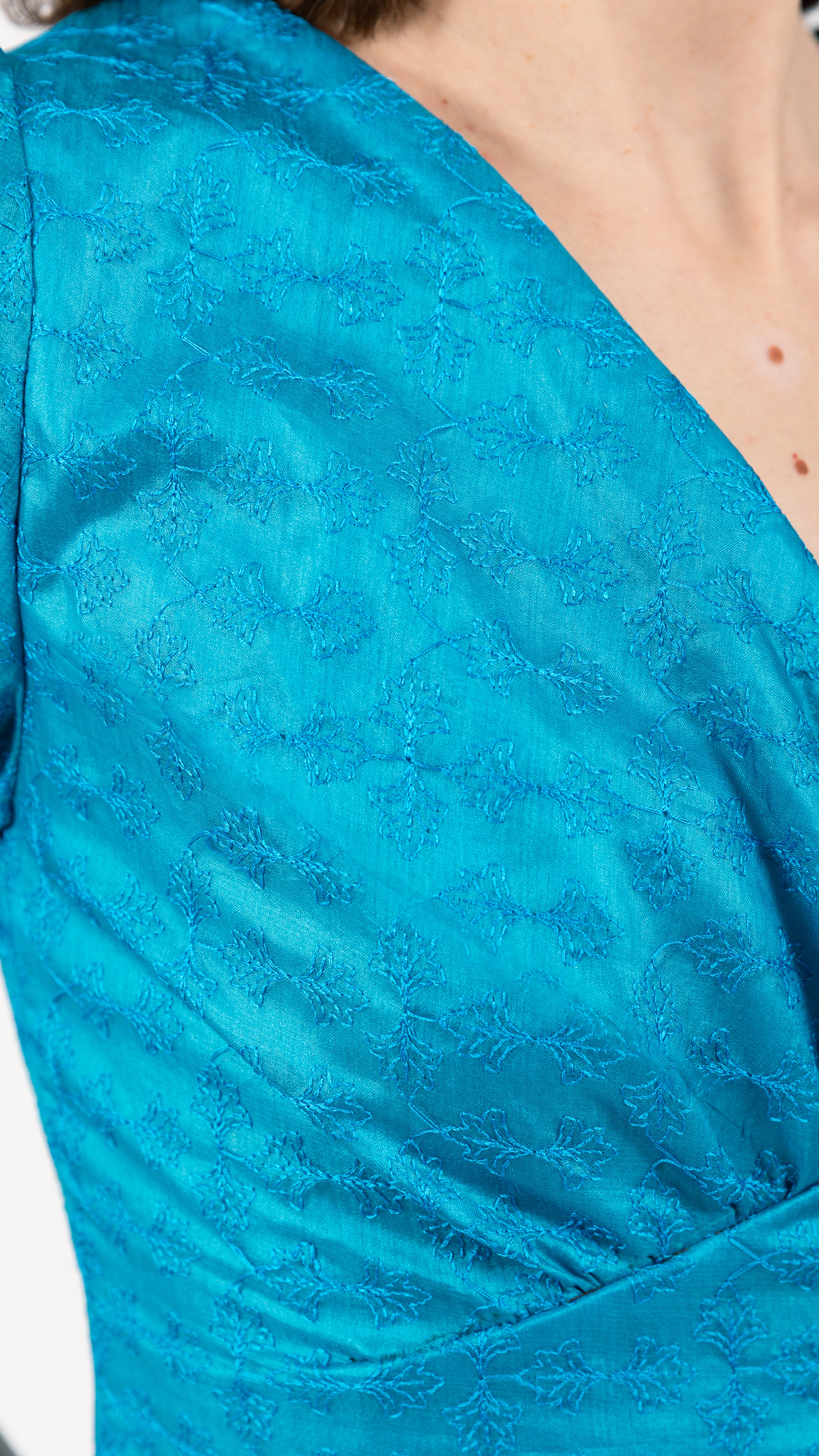 Silk Ruched Midi Dress Aqua Blue