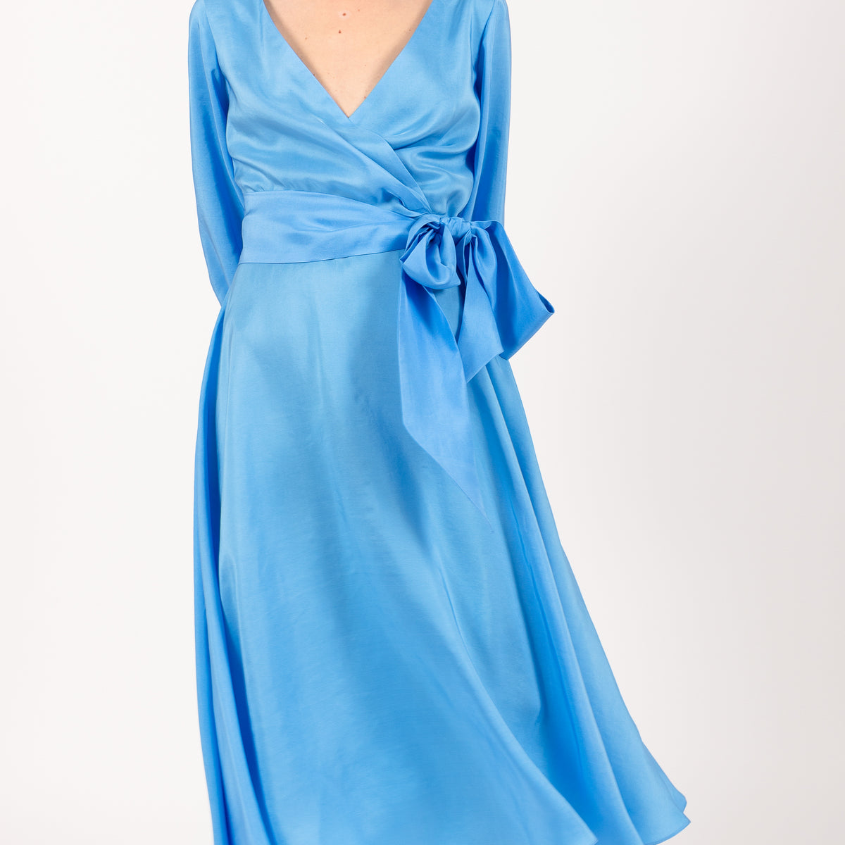 Chloe Wrap Over Silk Midi Dress Sky Blue S