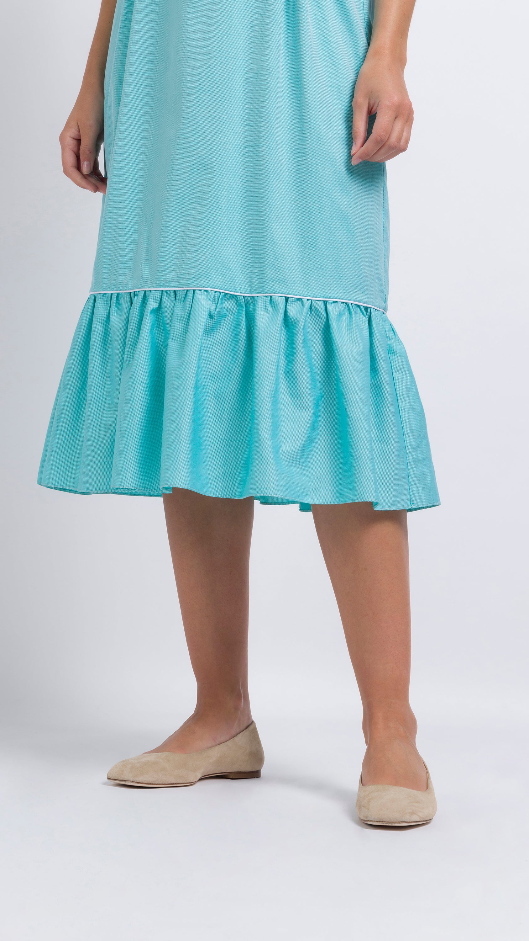 Embroidered aqua cotton midi dress