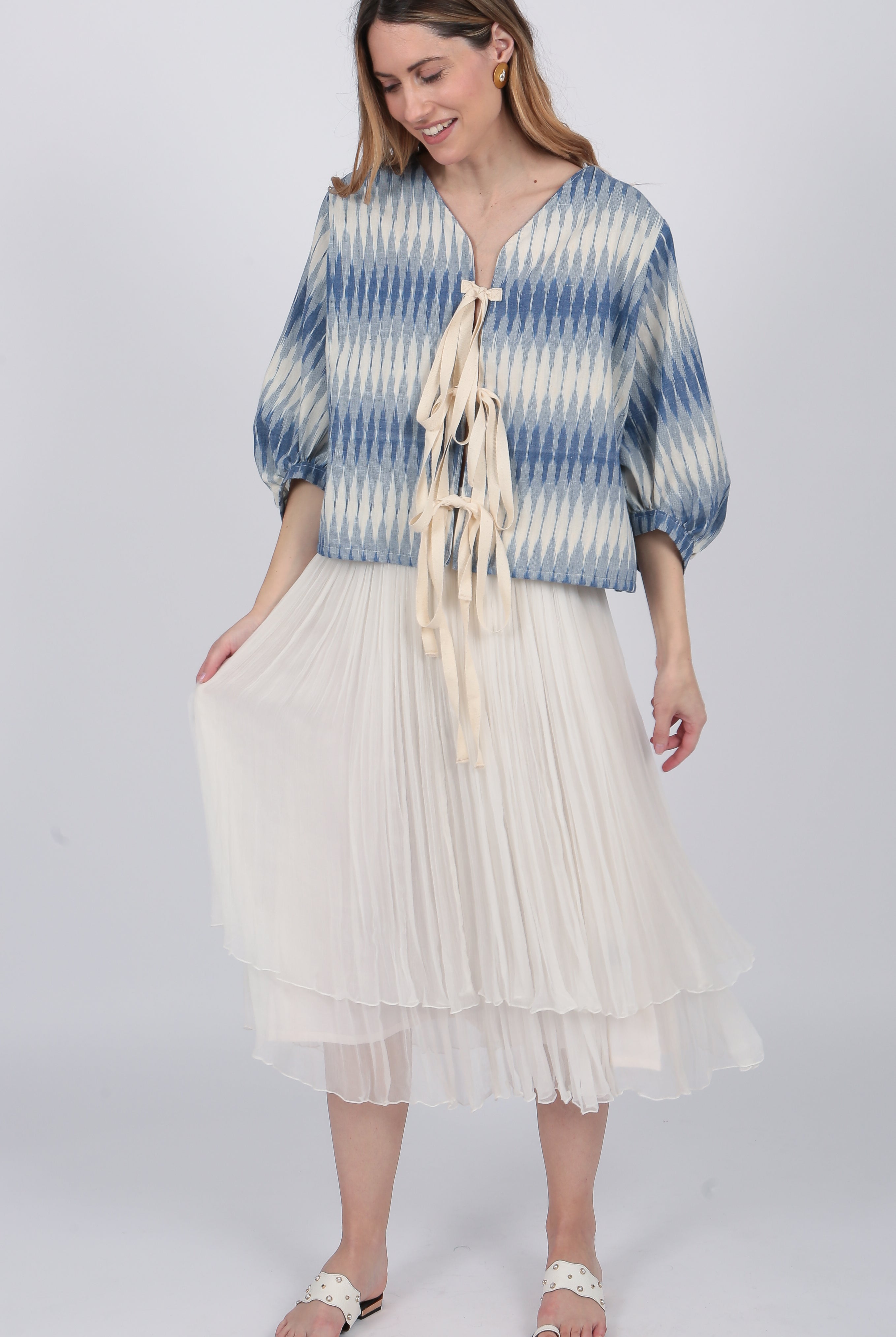 ivory Layered silk Chiffon Midi Skirt