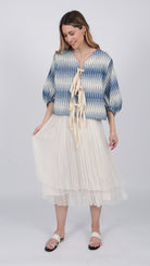 ivory Layered silk Chiffon Midi Skirt