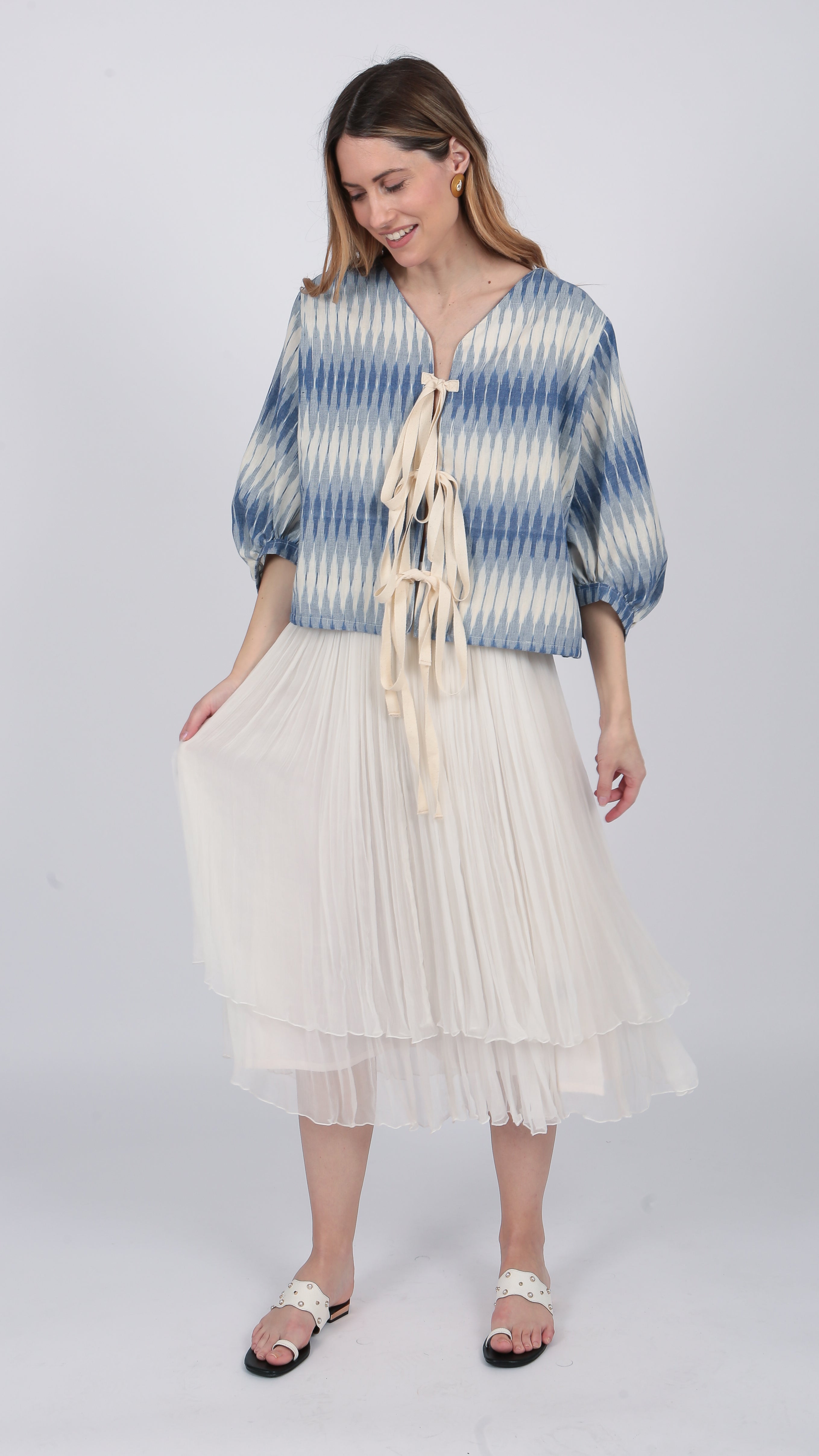 ivory Layered silk Chiffon Midi Skirt