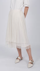 ivory Layered silk Chiffon Midi Skirt