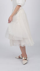 ivory Layered silk Chiffon Midi Skirt