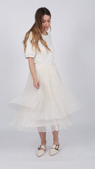 ivory Layered silk Chiffon Midi Skirt