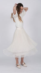 ivory Layered silk Chiffon Midi Skirt