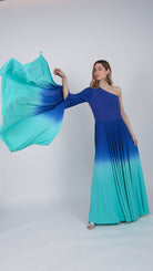 one shoulder Ombre gown Indigo Purple Turquoise