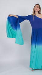 one shoulder Ombre gown Indigo Purple Turquoise