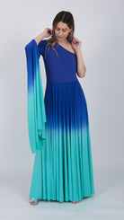 one shoulder Ombre gown Indigo Purple Turquoise