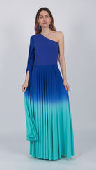 one shoulder Ombre gown Indigo Purple Turquoise