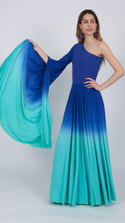 one shoulder Ombre gown Indigo Purple Turquoise