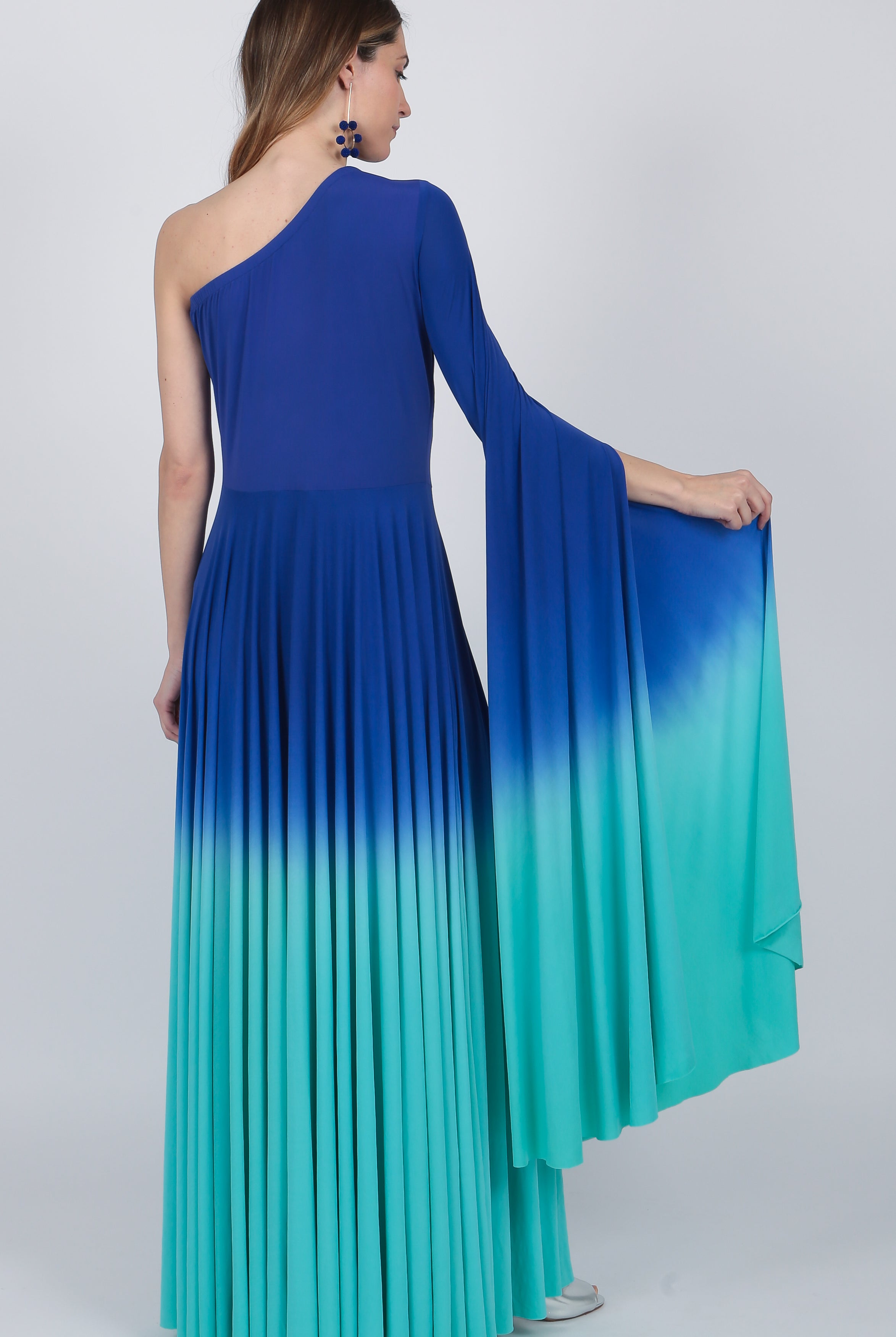 one shoulder Ombre gown Indigo Purple Turquoise