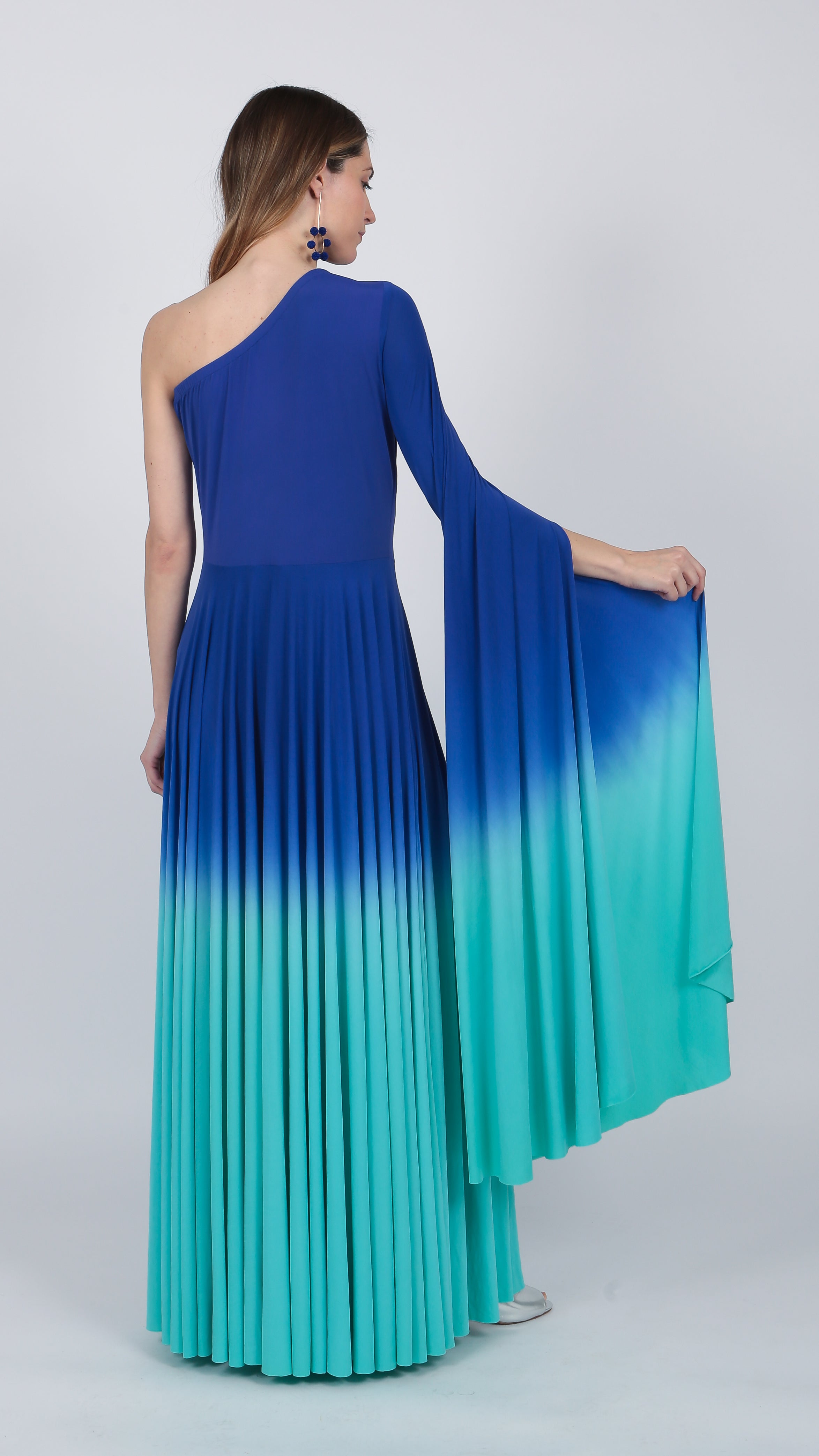one shoulder Ombre gown Indigo Purple Turquoise