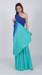 one shoulder Ombre gown Indigo Purple Turquoise
