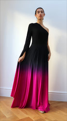 one shoulder Ombre Gown Black Fuschia