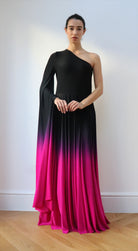 one shoulder Ombre Gown Black Fuschia