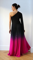 one shoulder Ombre Gown Black Fuschia